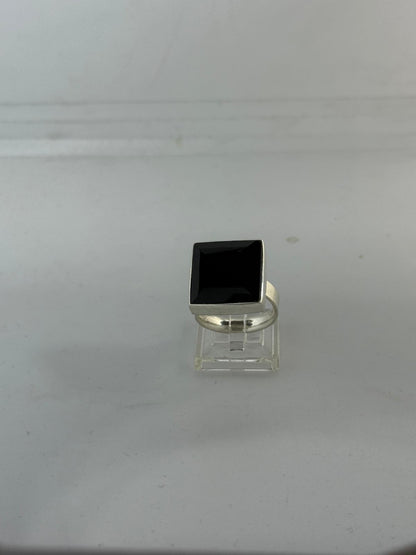 Anello Quadrato Argento 925 Onice Nero Sfaccettato | Regolabile | Pezzo Unico