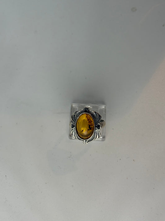 Anello Argento 925 con Ambra Baltica Centrale | Misura 18 | Pezzo Unico