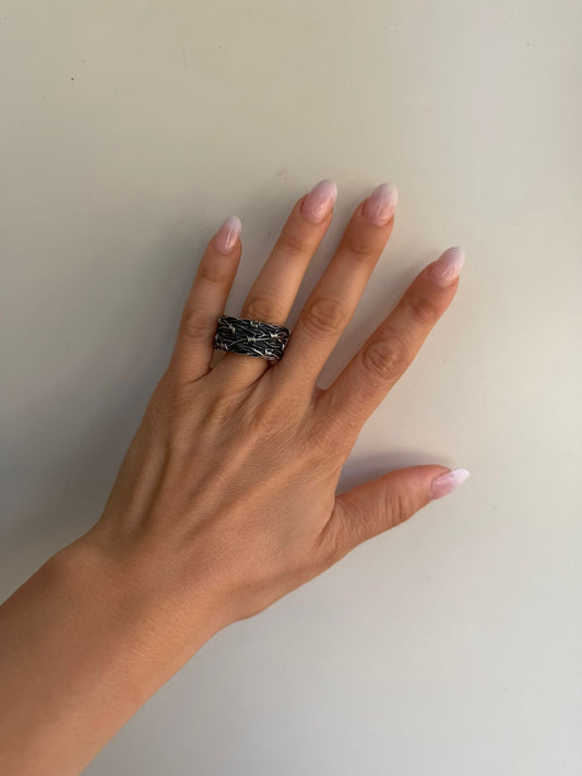 Anello fascia filo spinato in argento 925 firmato NOVE25