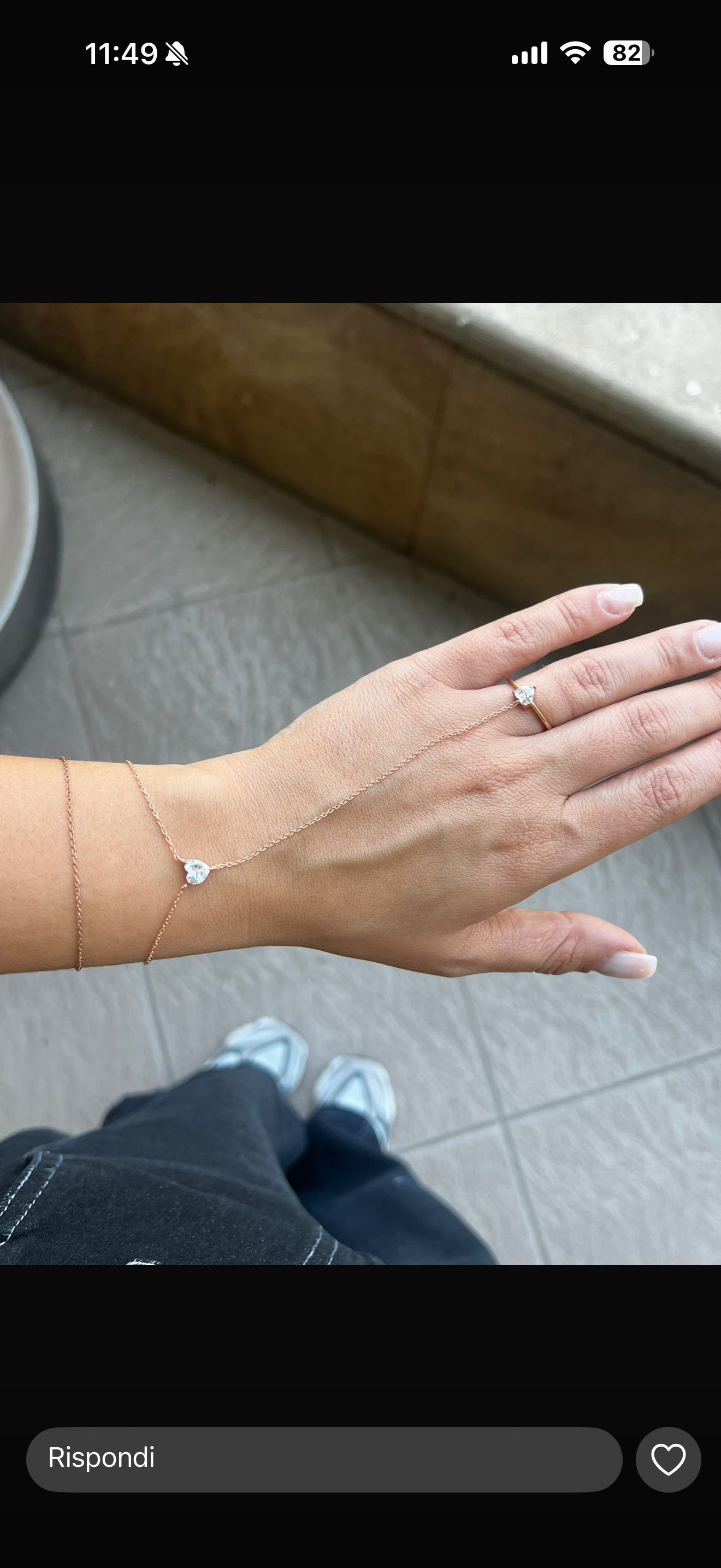 Baciamano Argento 925 Oro Rosa con Cuori Bianchi – Anello e Bracciale Regolabile Pezzo Unico