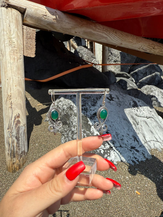 Orecchini in argento 925 giada verde serpente