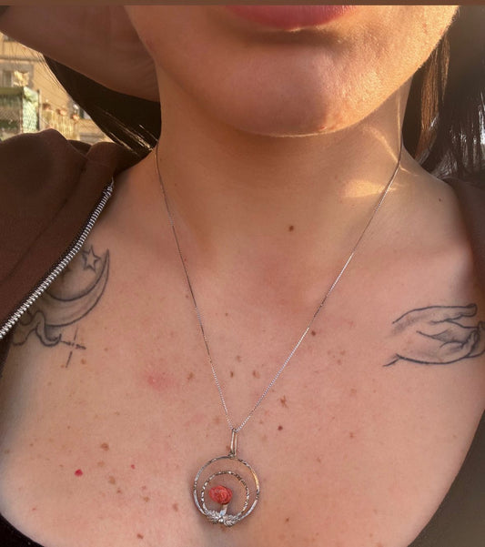 Collana in argento 925 rosa corallo rosso