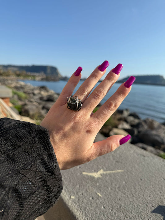 Anello pietra nera in argento 925