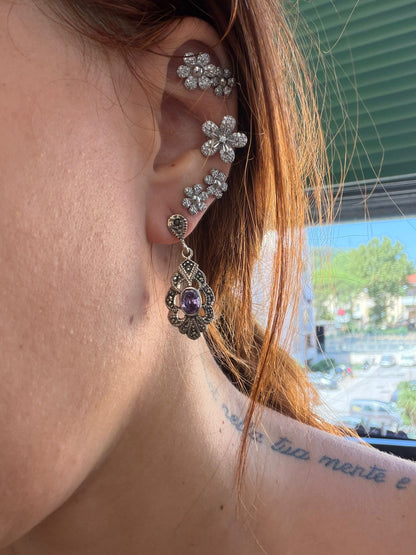 Orecchini in Argento 925 con Pietre Ametista Viola e Marcasiti