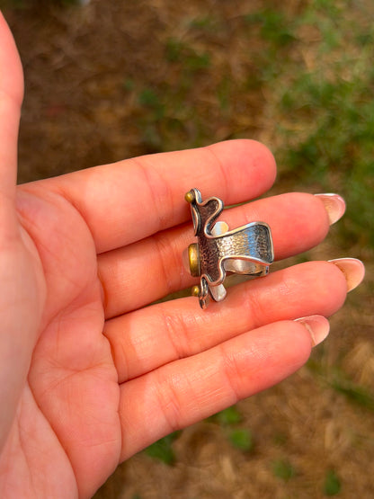 Anello in Argento 925 e Bronzo Forma Astratta con Quarzo Rosa