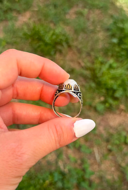Anello in Argento 925 e Bronzo con Pietra di Luna Taglio Sfaccettato