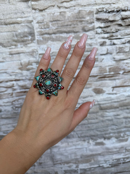 Anello in argento 925 turchese e corallo