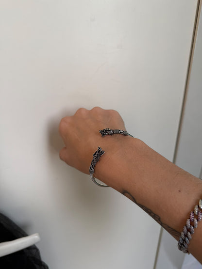 Bracciale etnico in argento 925 con teste di drago