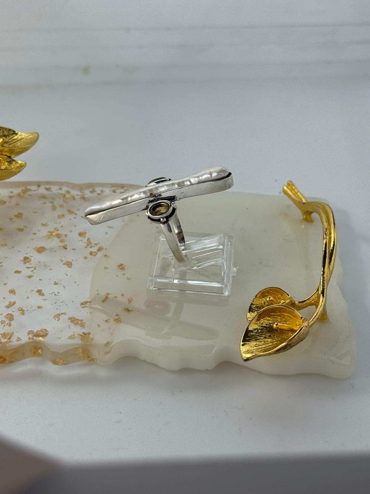 Anello Argento 925 con Perla Scaramazza e Citrino Giallo – Pezzo Unico