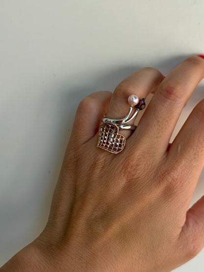 Anello in Argento 925 con Cuore e Perle – Romantico e Delicato