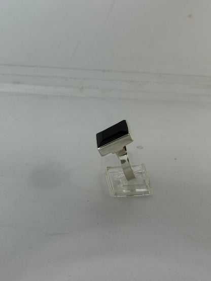 Anello Quadrato Argento 925 Onice Nero Sfaccettato | Regolabile | Pezzo Unico