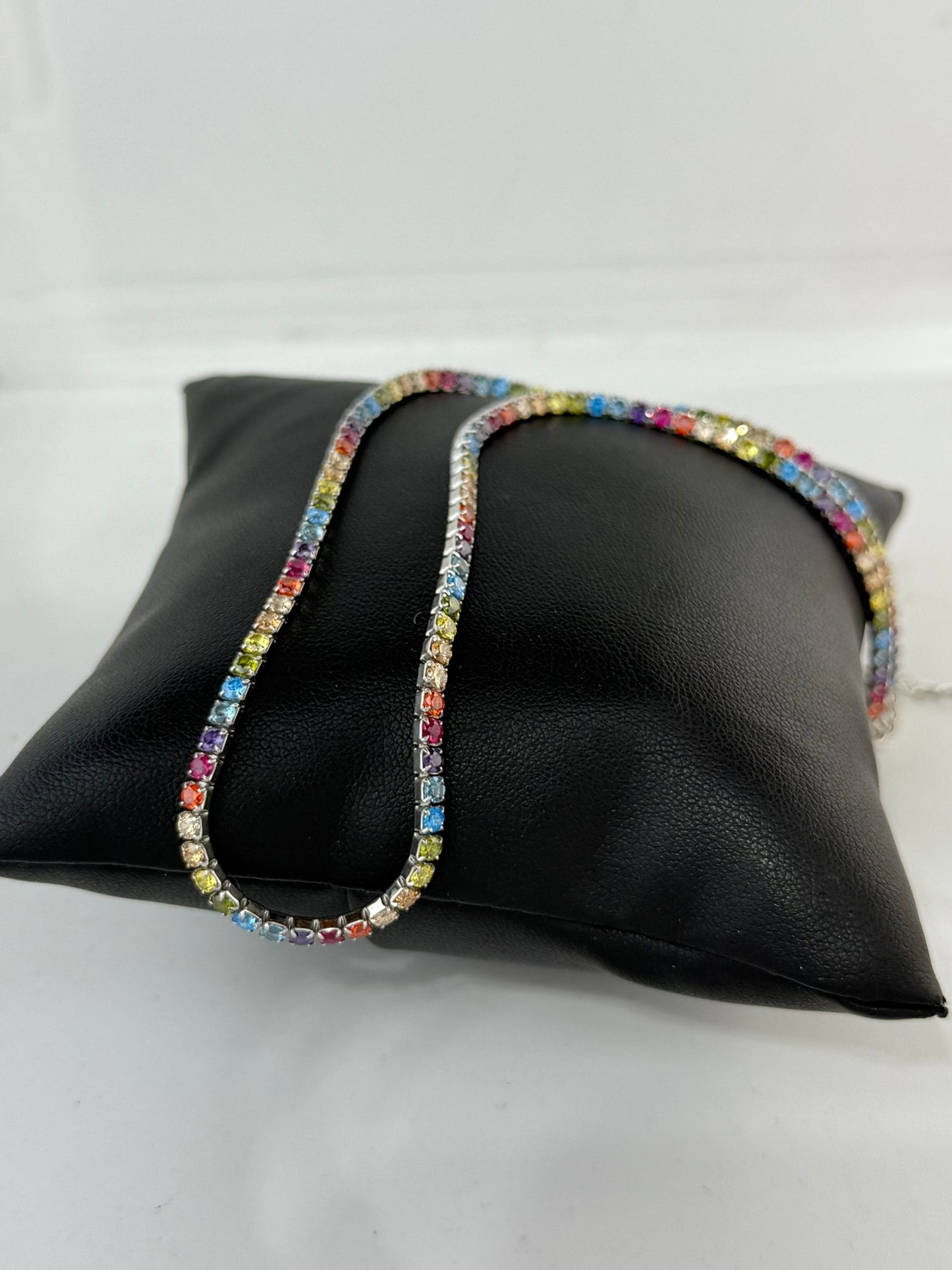 Collana Tennis Girocollo Argento 925 con Pietre Multicolor – Pezzo Unico