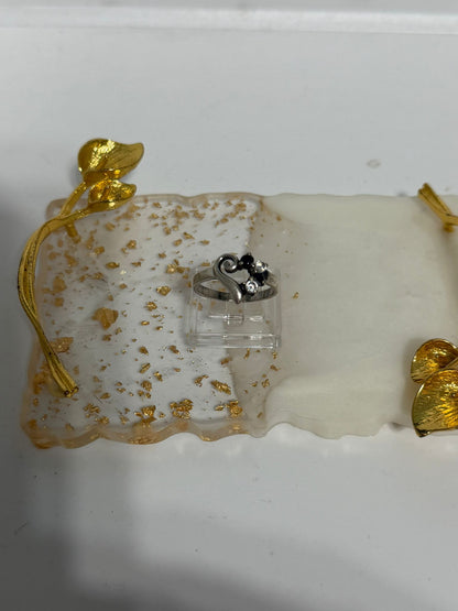Anello cuore in argento 925 con zaffiri blu e pietre bianche