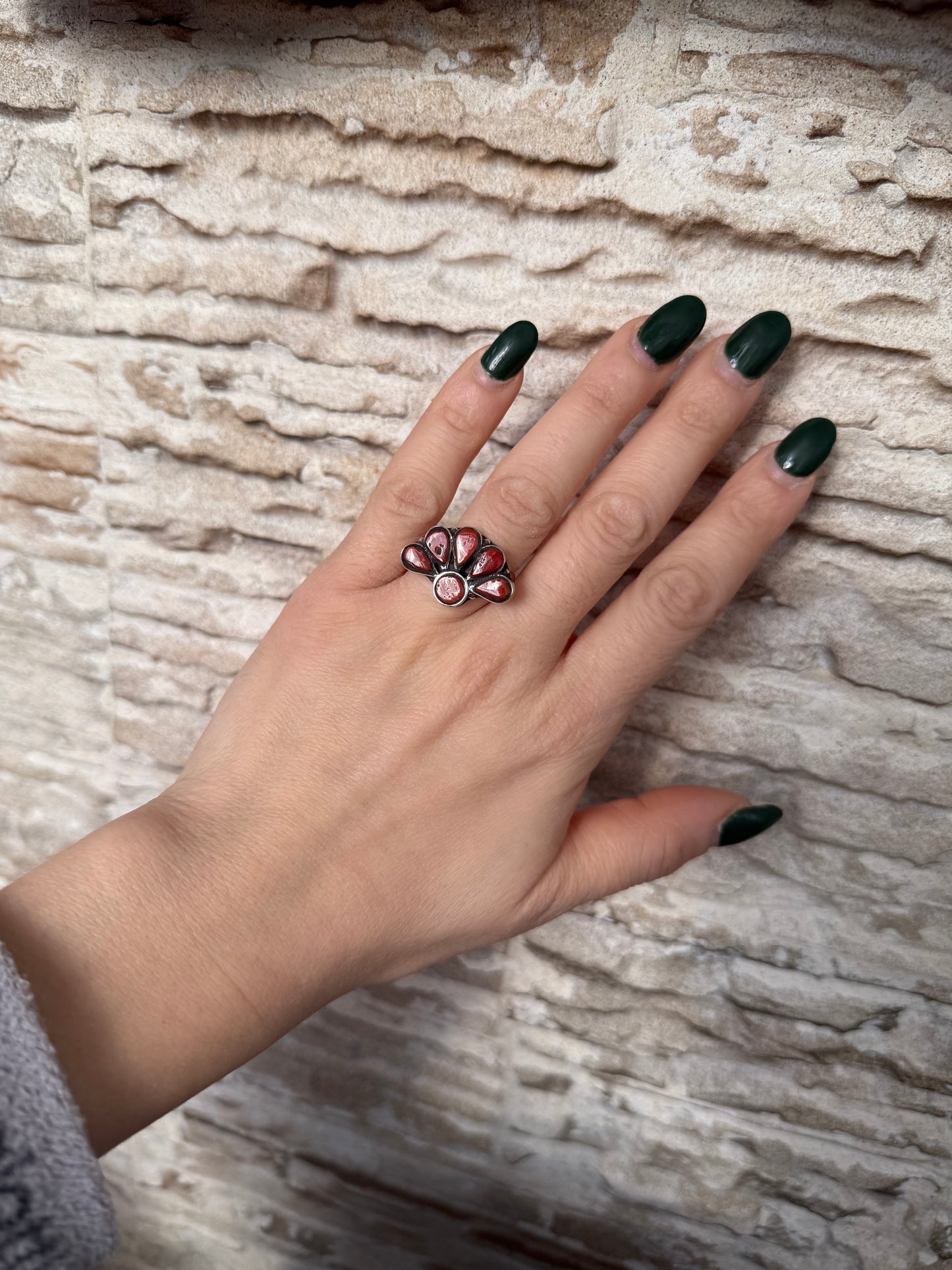 Anello Argento 925 con Pietre Corallo Rosso | Misura 21 | Pezzo Unico