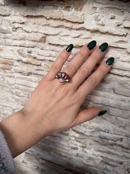 Anello Argento 925 con Pietre Corallo Rosso | Misura 21 | Pezzo Unico
