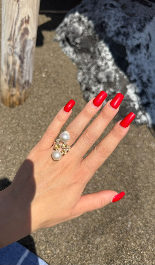 Anello in argento 925 perle e citrino giallo