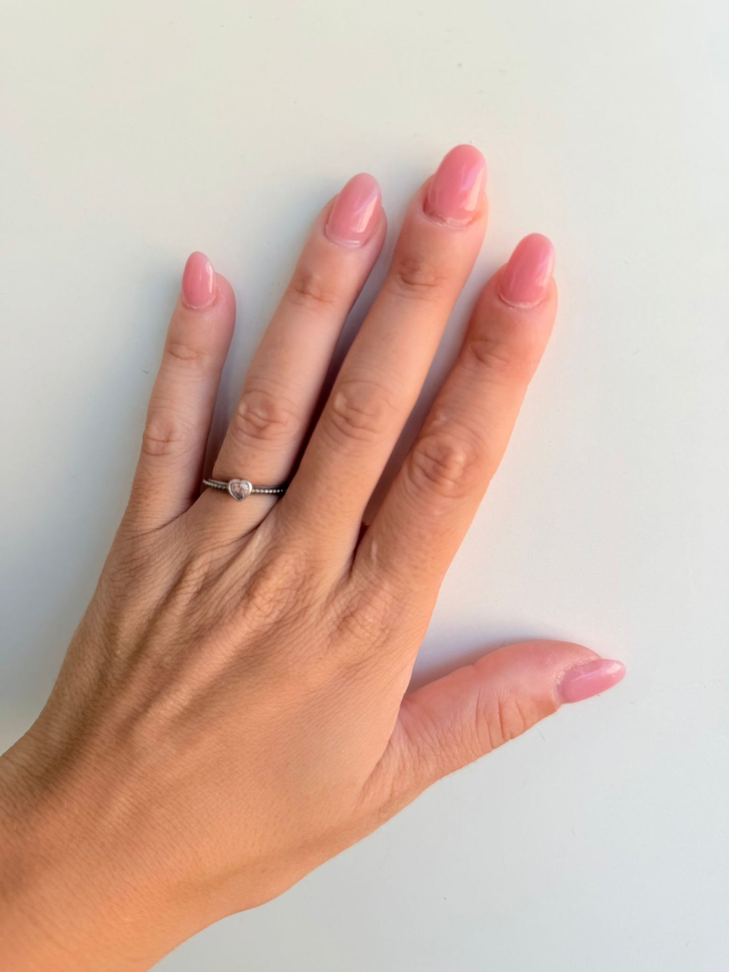 Anello in Argento 925 con Cuore e Pietra Rosa — Misura 17