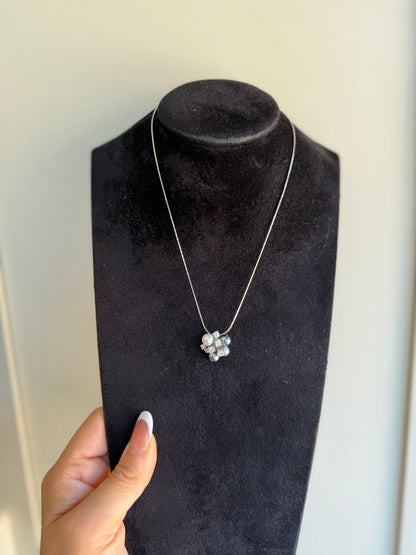 Collana in Argento 925 con Perle Grigie, Bianche e Punto Luce – Gioiello Raffinato