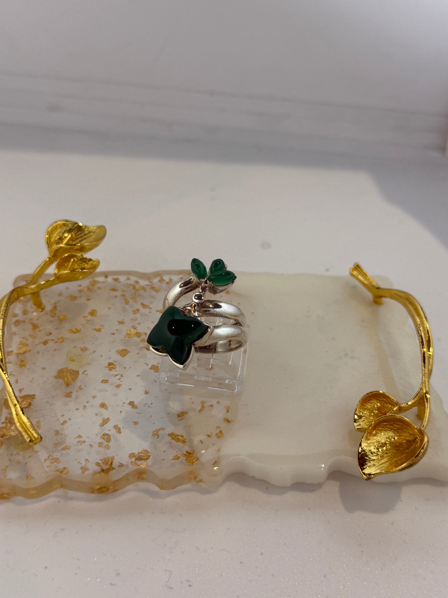 Anello in argento 925 giada verde