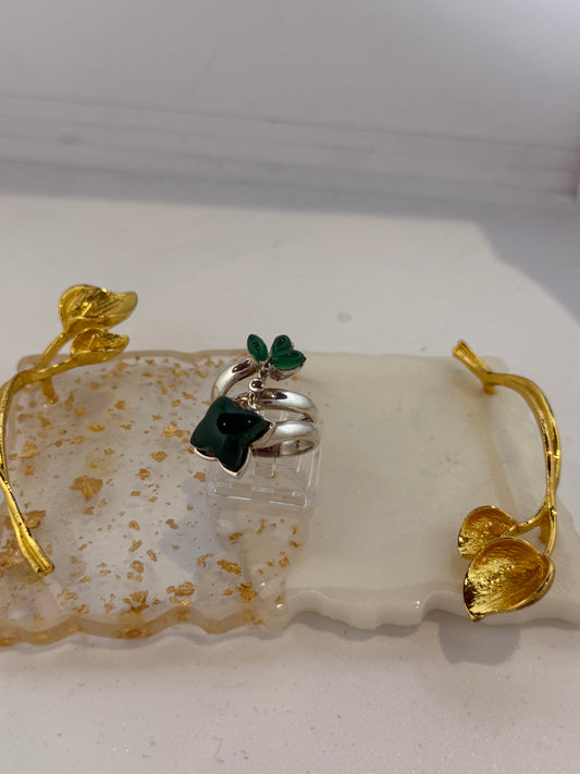 Anello in argento 925 giada verde