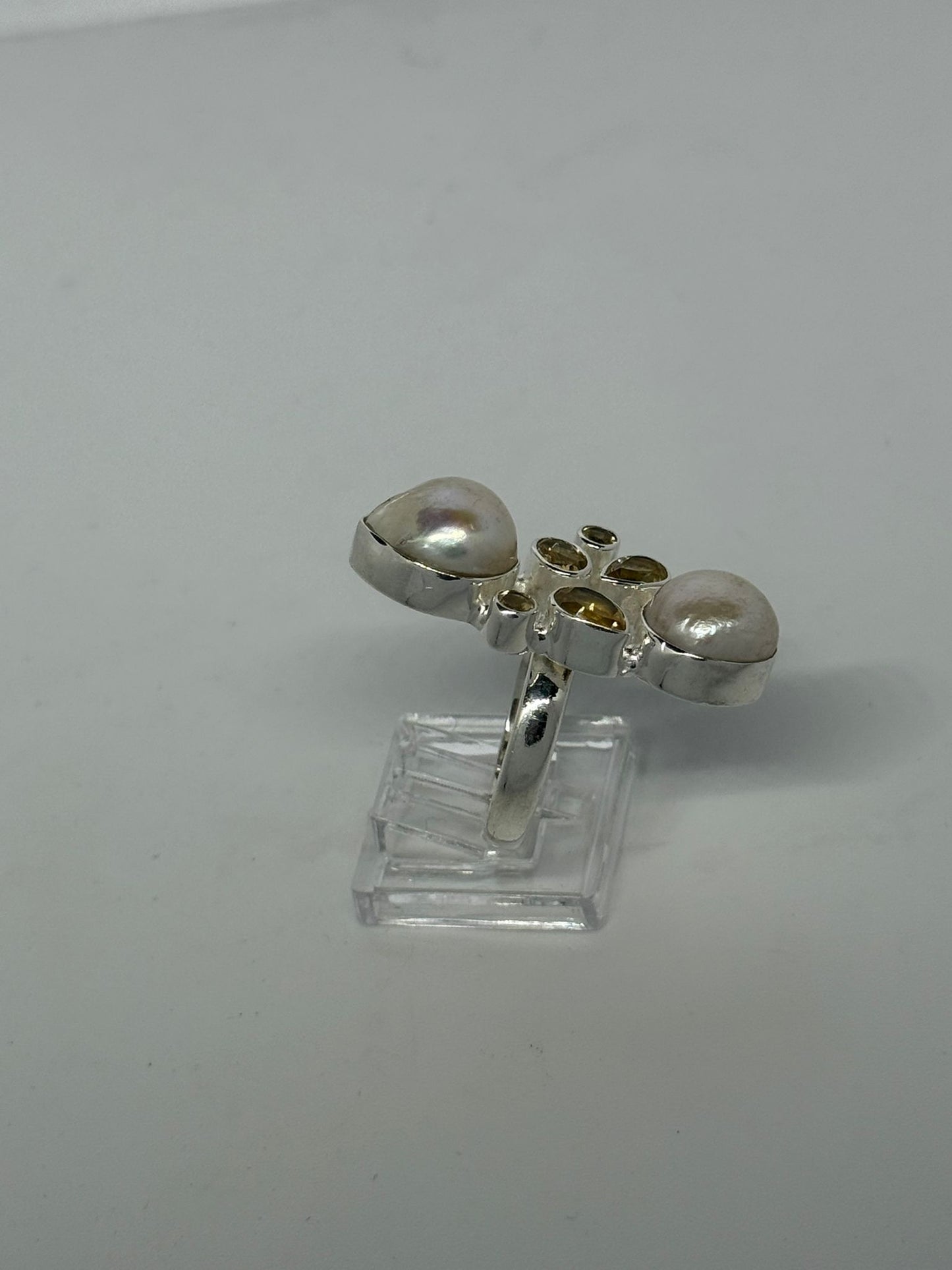 Anello in argento 925 perle e citrino giallo