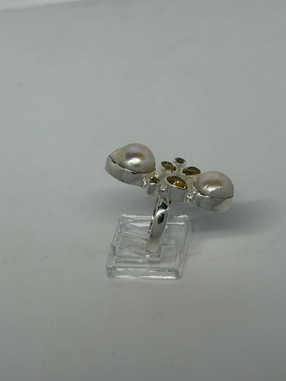 Anello in argento 925 perle e citrino giallo