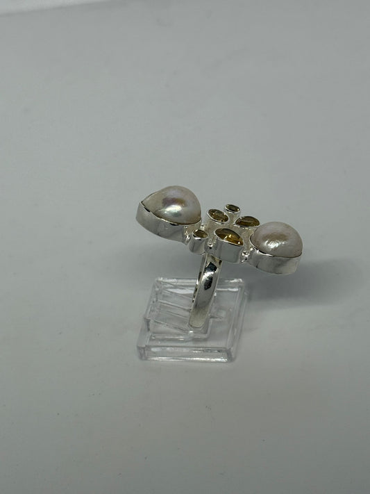 Anello in argento 925 perle e citrino giallo