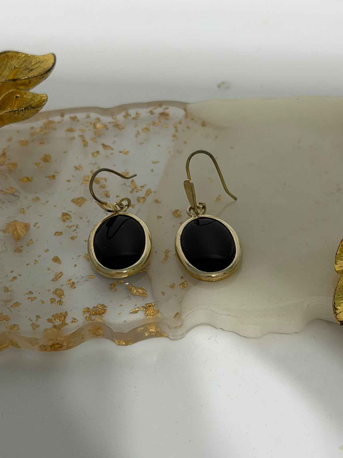 Orecchini in Argento 925 Dorato con Pietra Onice Nera | Artigianali