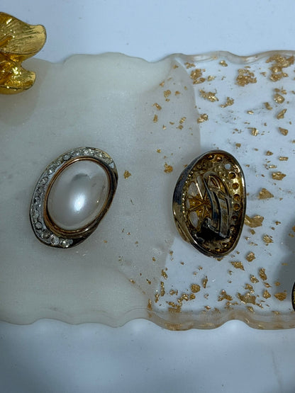 Orecchini in Argento 925 Dorato con Perla Bianca e Pietre Bianche Incastonate