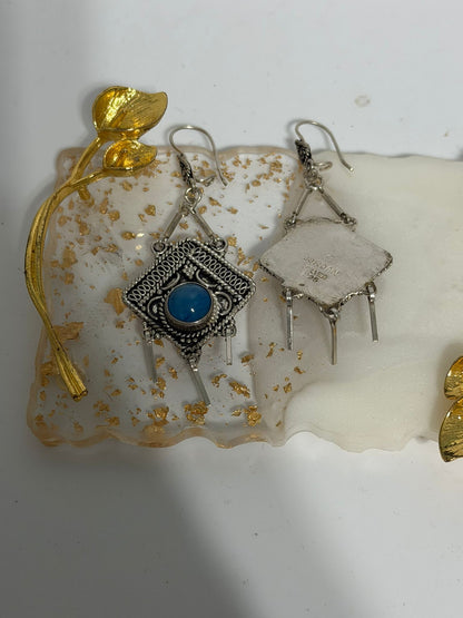 Orecchini pendenti in argento 925 con pietra lapis lazuli blu