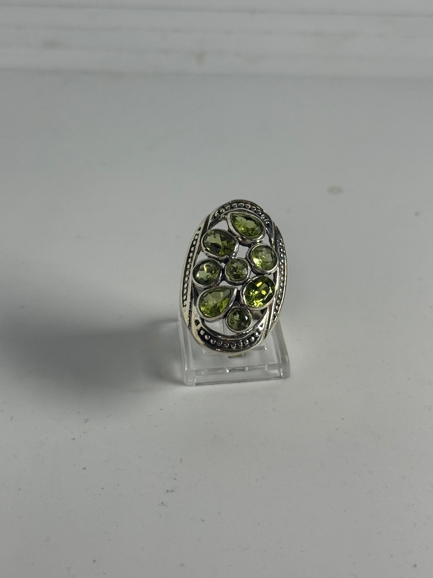 Anello Argento 925 con Pietre Serpentino Verde | Misura 16-17 | Pezzo Unico