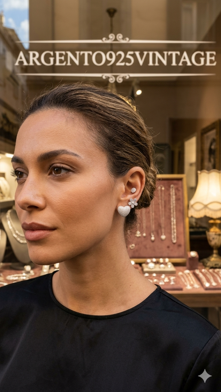 Orecchini in argento 925 cuori pietre bianche luxury – Artigianali