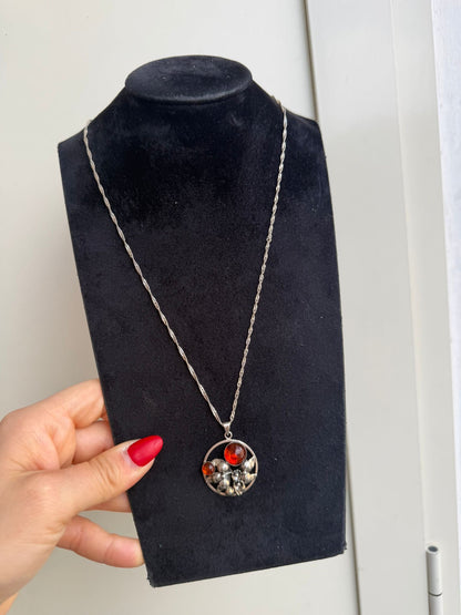 Collana in argento 925 ambra con fiori firmata Danehof – Pezzo unico