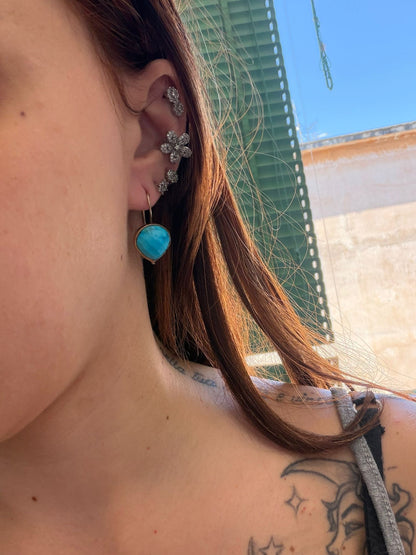 Orecchini a Goccia in Argento 925 con Turchese Sfaccettato – Chiusura Monachella