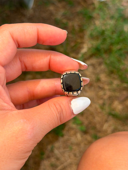 Anello Quadrato in Argento 925 con Pietra Onice Nero