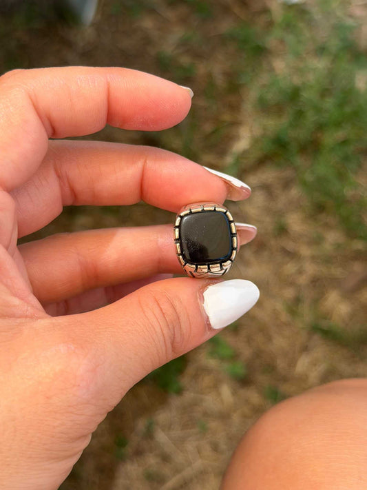 Anello Quadrato in Argento 925 con Pietra Onice Nero