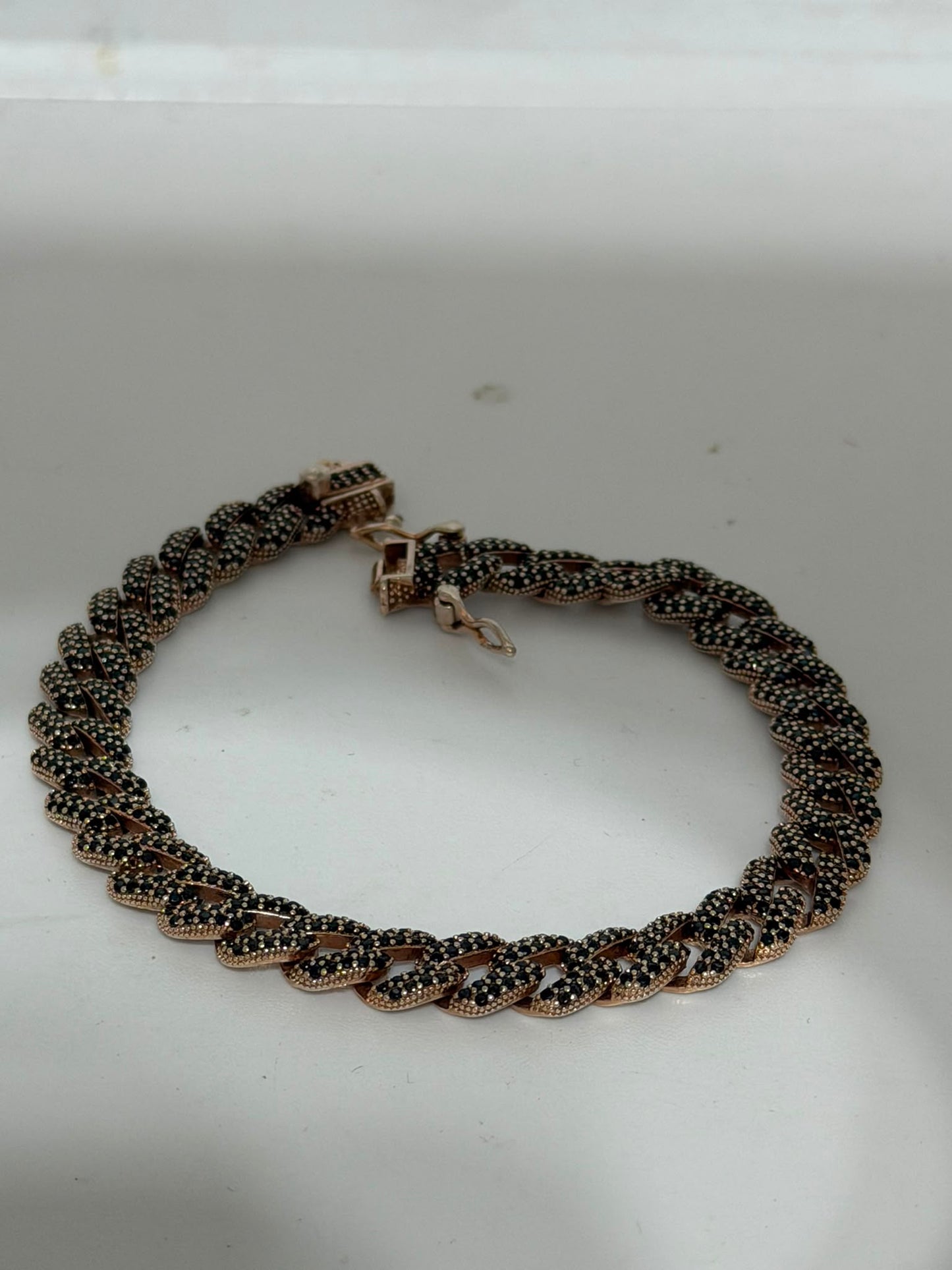 Bracciale Groumette in argento 925 bagnato oro rosa con zirconi neri – Artigianale