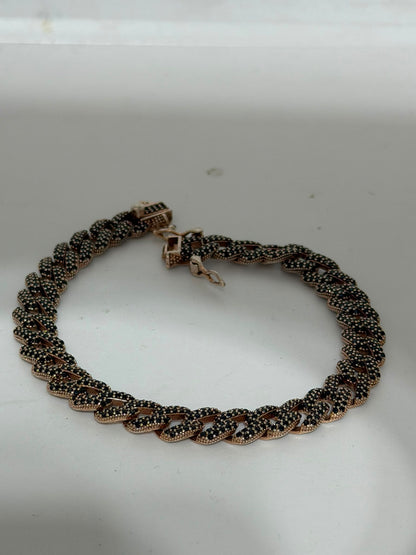 Bracciale Groumette in argento 925 bagnato oro rosa con zirconi neri – Artigianale