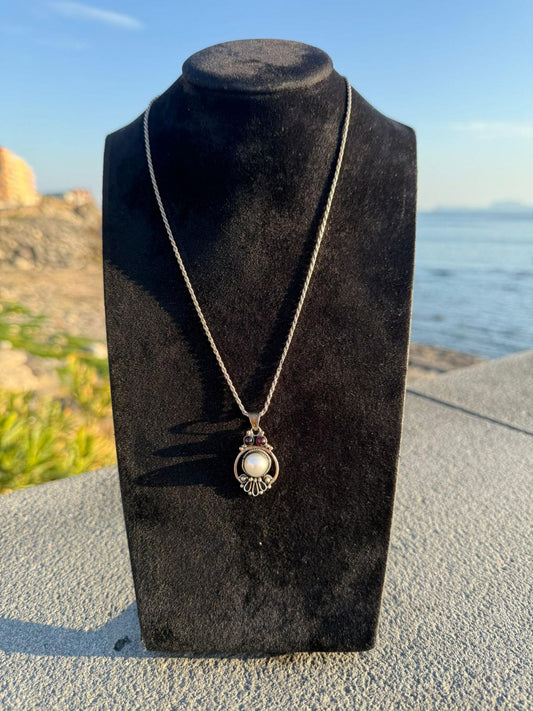 Collana in argento 925 perla e granato