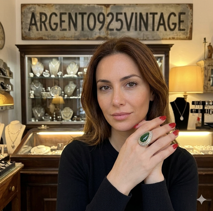 Anello in argento 925 e bronzo con smeraldo verde – Pezzo Unico