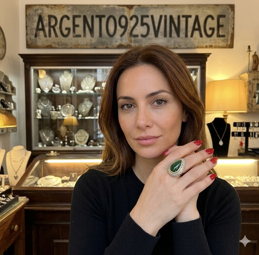 Anello in argento 925 e bronzo con smeraldo verde – Pezzo Unico