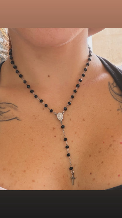 Rosario in Argento 925 con Pietre Nere Sfaccettate – Pezzo Unico