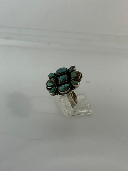 Anello Fiore Argento 925 con Turchese Verde Naturale | Regolabile | Pezzo Unico
