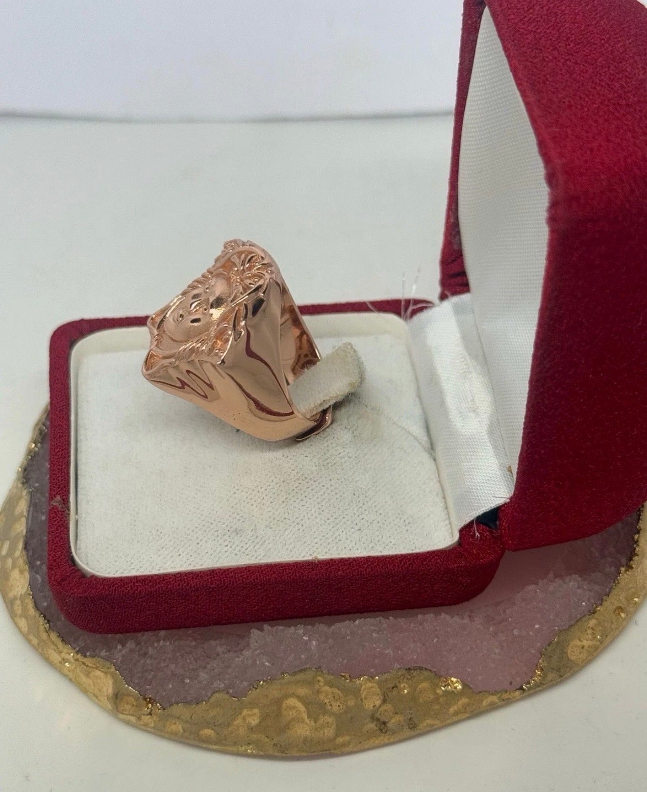 Anello Chavelier Medusa in Argento 925 Bagnato Oro Rosa con Zirconi – Regolabile