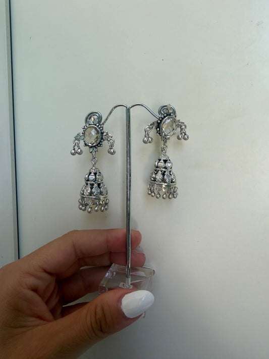 Orecchini in Argento 925 a Campana con Quarzo Ialino Sfaccettato – Pezzo Unico Artigianale