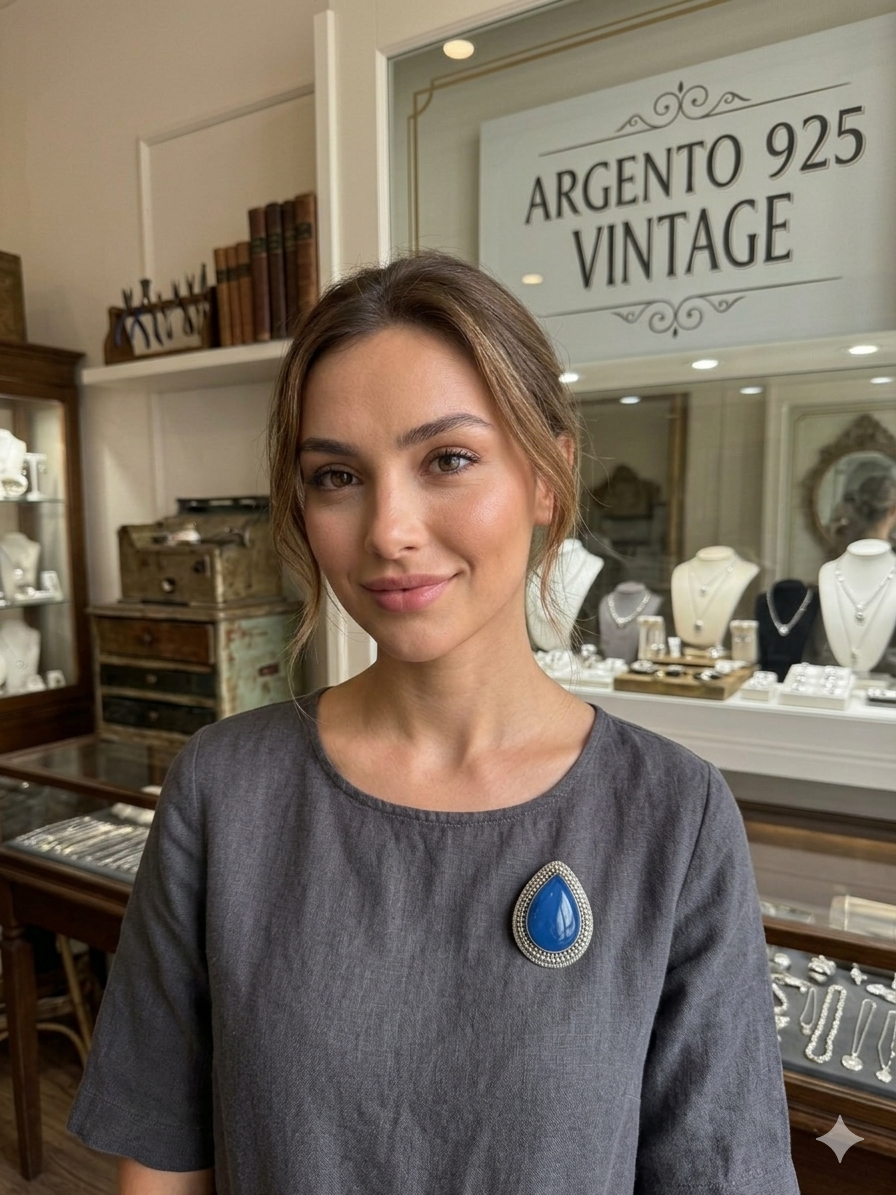 Spilla in argento 925 agata blu