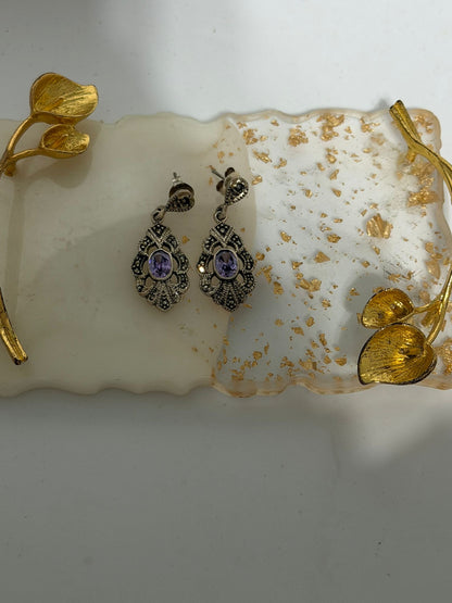 Orecchini in Argento 925 con Pietre Ametista Viola e Marcasiti