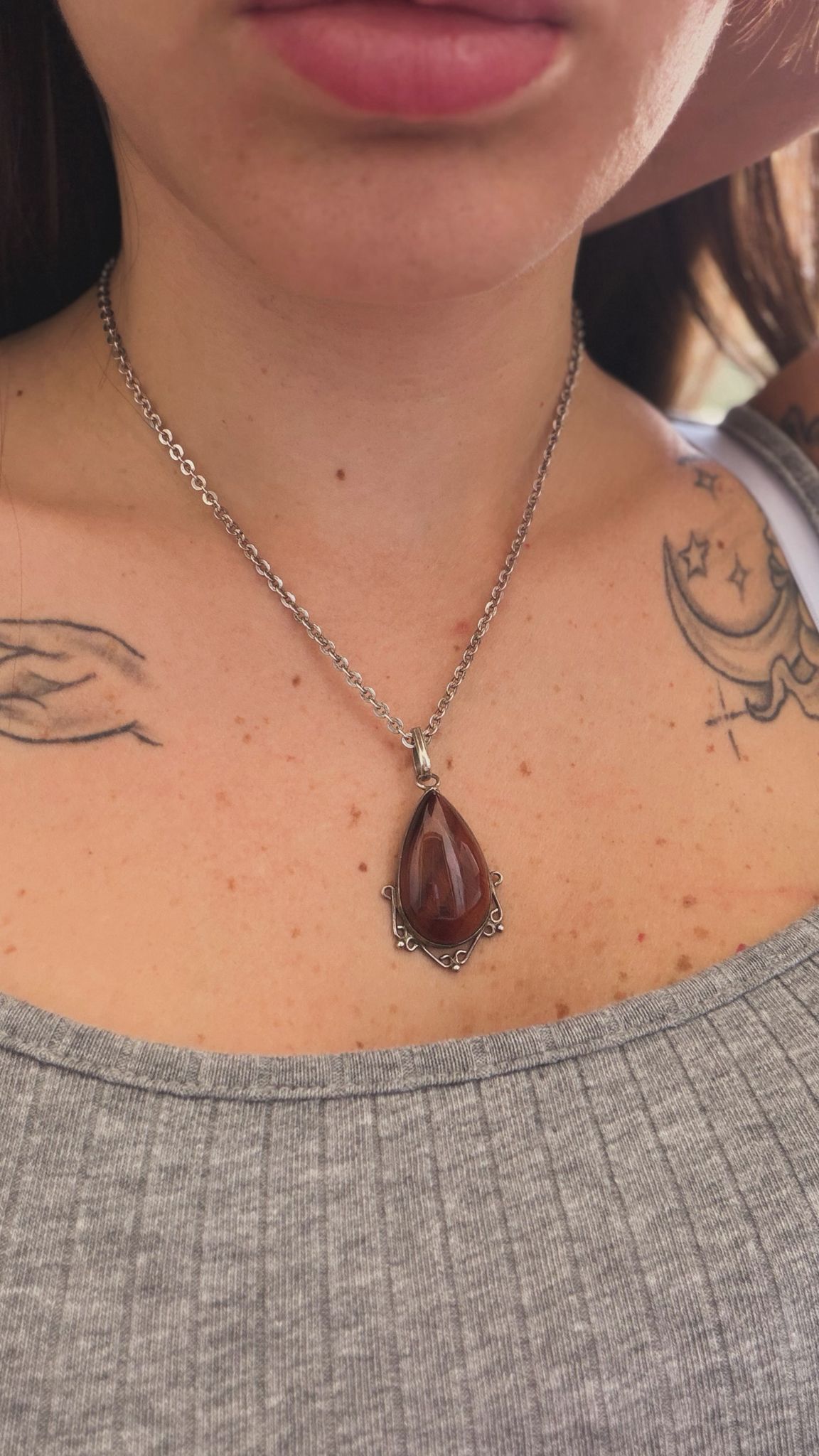 Collana occhio di tigre in argento 925 – Pietra naturale artigianale