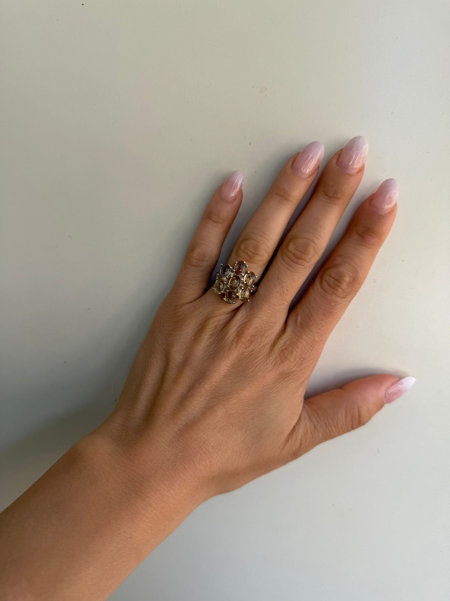 Anello fiore in argento 925 con pietre gialle