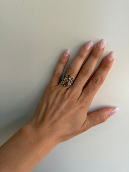 Anello fiore in argento 925 con pietre gialle